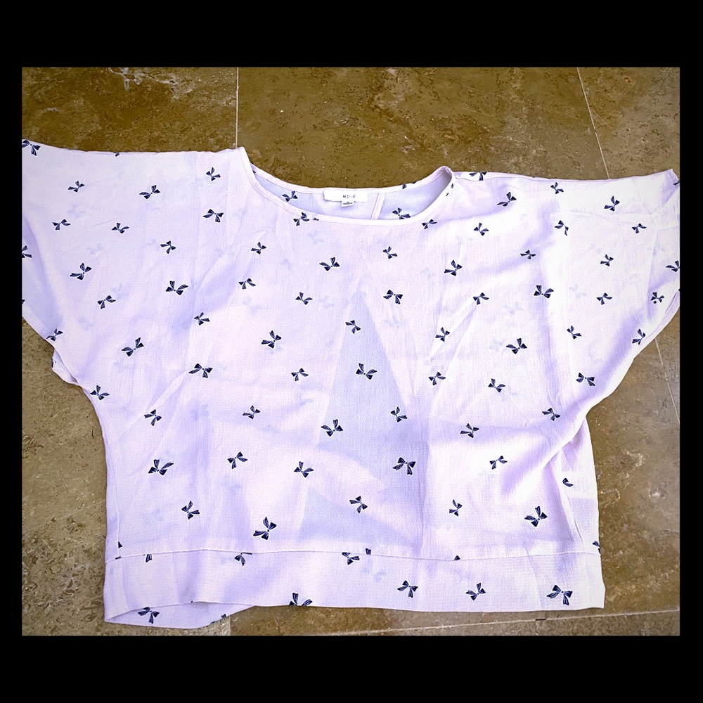 Pink with navy bows short sleeve blouse